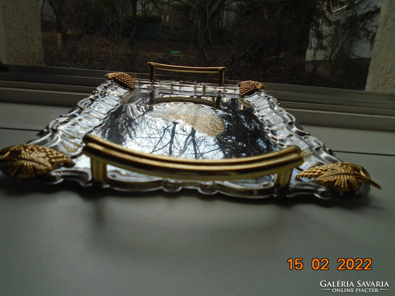 Bergner chrome-plated steel tray with gilded grape pattern 30x23 cm