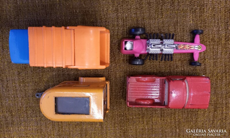 Matchbox ford pick up, refuse truck, pony trailer, slingshot dragster