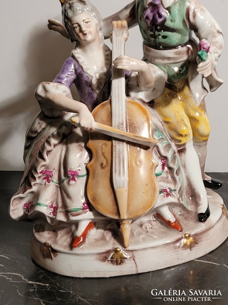 21cm Lippelsdorf Figurapár Udvarlás -- csellista zenélő pár zenekar csellózó nő GDR Wagner & Apel