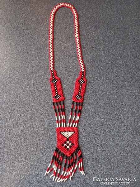 Red long handmade necklace of pearls