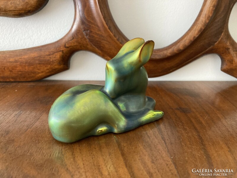 Zsolnay eozin porcelain reclining deer figure