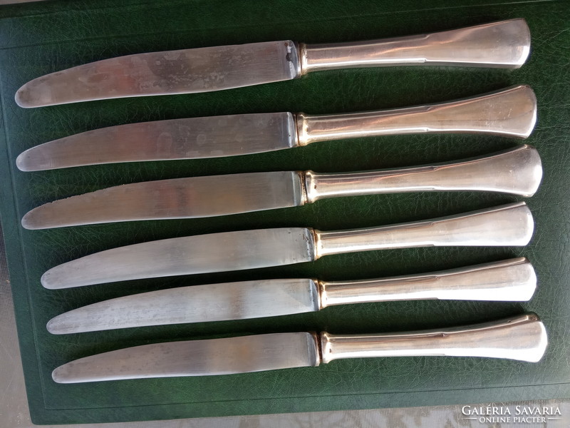 Antique silver knife set 6 pieces English style art deco dianas 800 silver, silver ornament Solingen blade