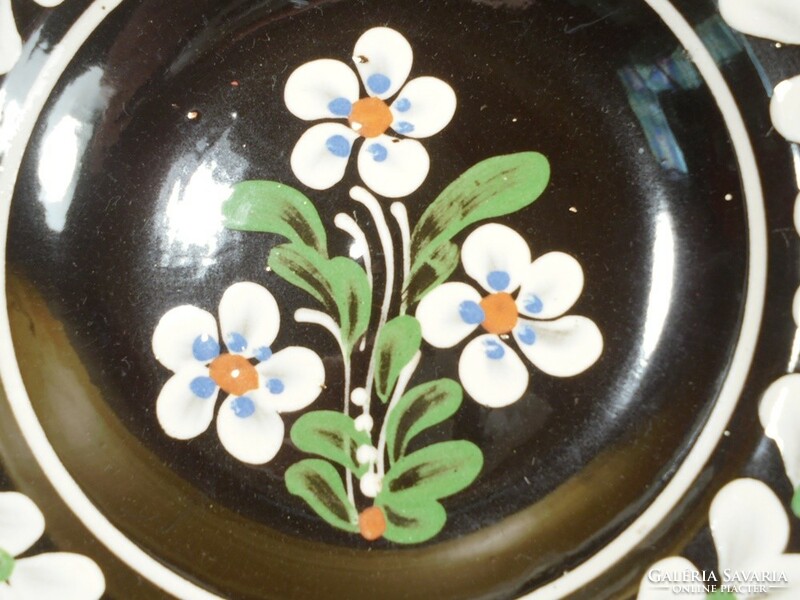Retro régi festett kerámia tál fali tányér virág mintás népi népművészeti - 1970-es évekből
