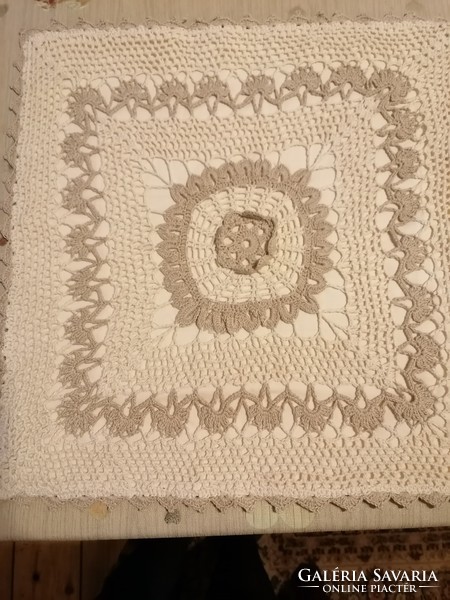 Vintage, brown-grey, hand-crocheted small pillow.