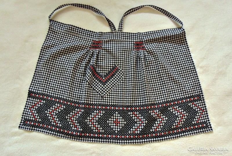 Hand-embroidered cross-stitch pepita apron