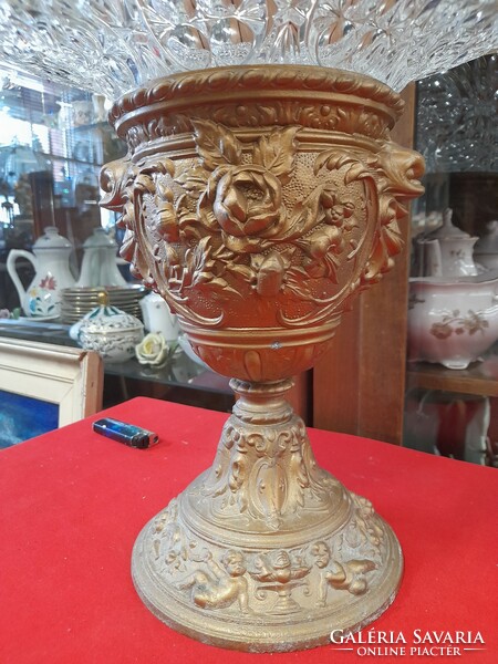 Large putto baroque crystal, copper centerpiece, offering bowl.