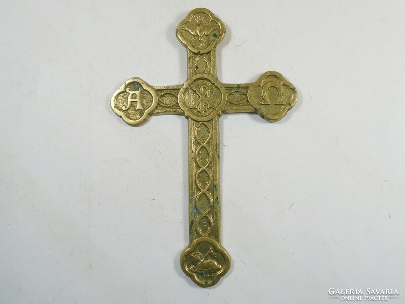 Old brass early Christian cross corpus corpus christogram christ monogram - 14.7 cm high