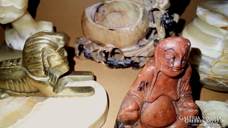 10 db vintage faragott zsírkő Buddha szobor figura faragás levélnehezék dísztárgy Nofretete Szfinx