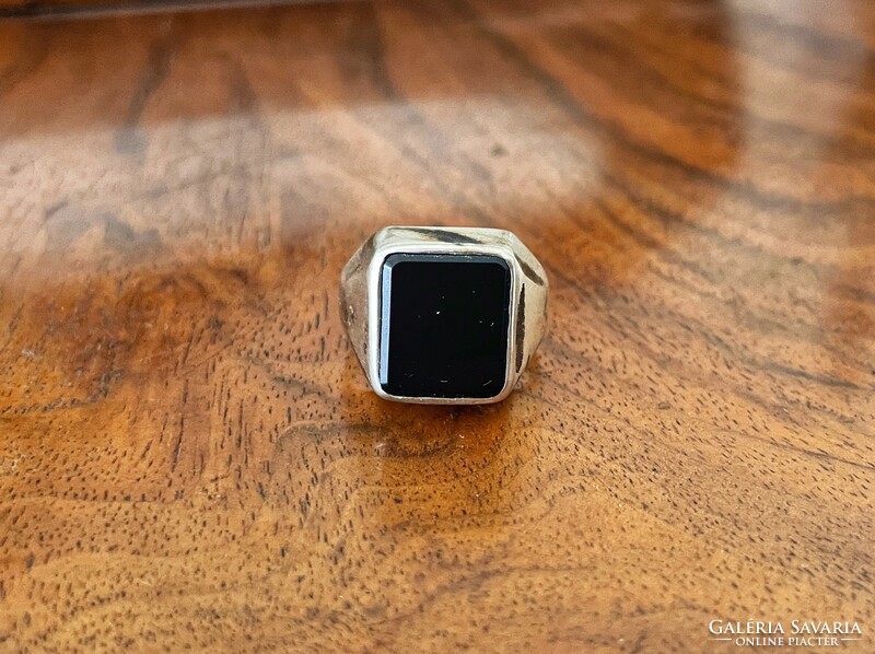 Silver signet ring with onyx stone