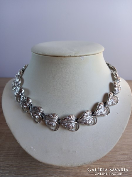 Necklace made of vintage silver colored leaf shapes, necklace