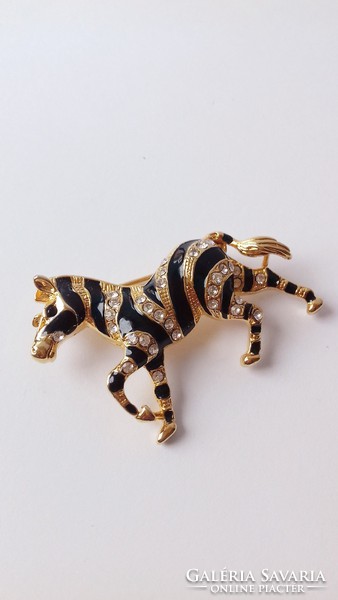 Zebra fire enamel brooch