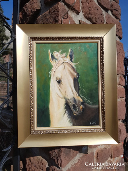 Korenika iván: horse, portrait, oil, wood 30x40 cm, painting, modern photo frame.