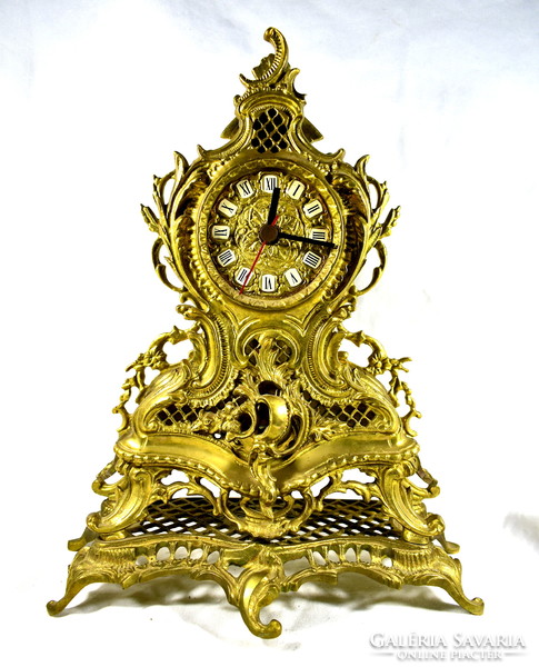 Spectacular solid copper fireplace clock in neo-rococo style with case!