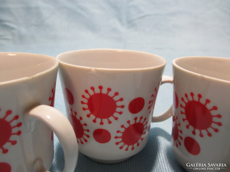 Retro Alföldi piros pöttyös, napocskás kávés csészék és tejkiöntő kávés készlethez