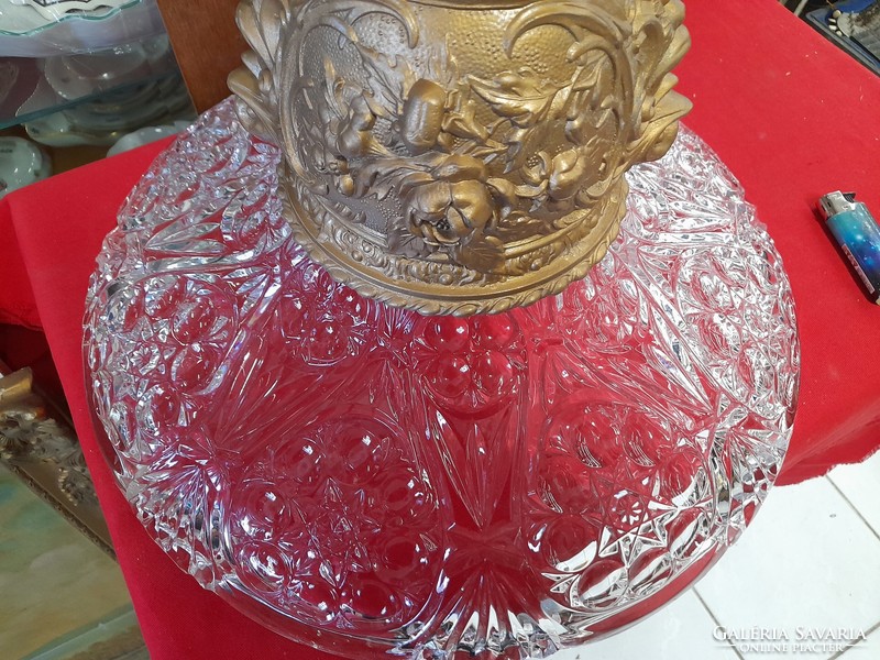 Large putto baroque crystal, copper centerpiece, offering bowl.