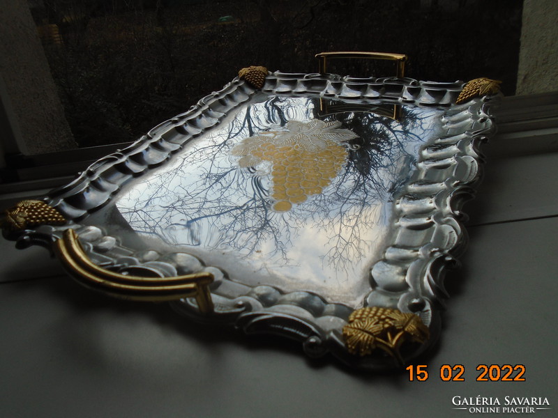 Bergner chrome-plated steel tray with gilded grape pattern 39x32 cm
