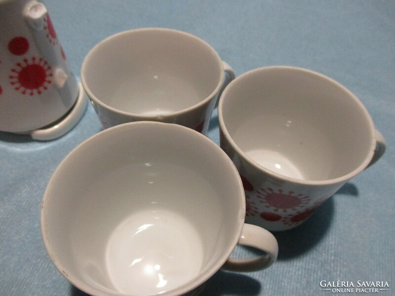 Retro lowland red polka dot coffee cups and milk spout for coffee set