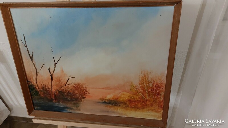 (K) cozy landscape painting with beautiful colors 55x44 cm frame, signed