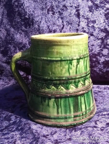 Retro Polish green ceramic beer mug 12 cm. Indicated
