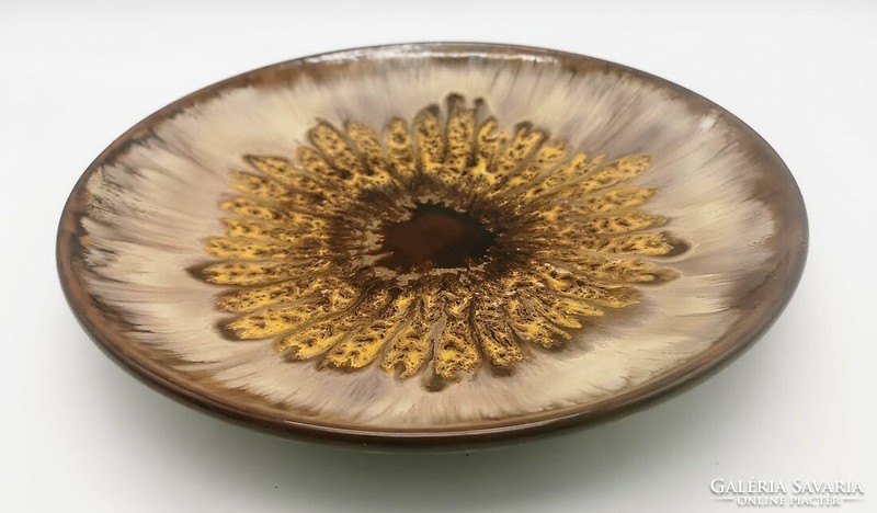 Magdolna Horváth, retro bowl, plate, wall plate, Hungarian applied arts ceramics, 31 cm