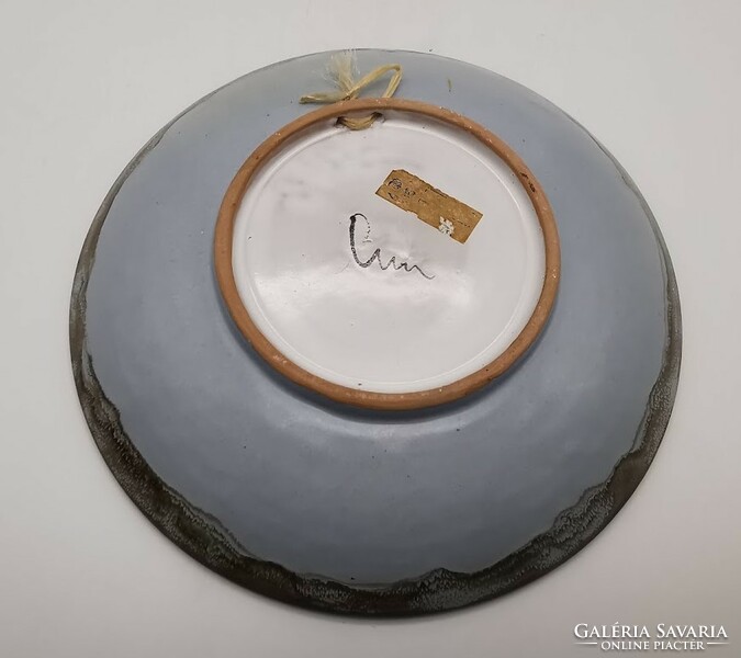 Magdolna Horváth, retro bowl, plate, wall plate, Hungarian applied arts ceramics, 30.5 cm