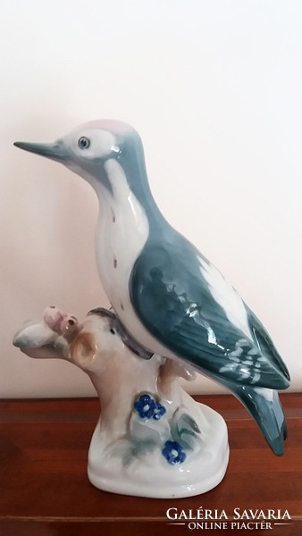 Régi Zsolnay porcelán madár virágos faágon 17 cm