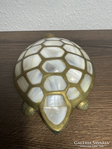 Huge copper mother-of-pearl inlaid tortoise jewelry holder, collector's item