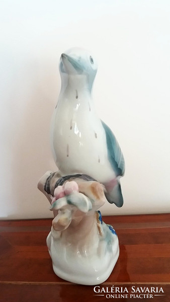 Régi Zsolnay porcelán madár virágos faágon 17 cm