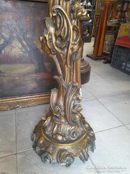 Old decorative baroque putto figural flowerpot, pedestal. 104 Cm.