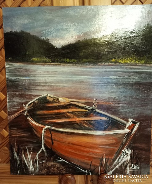 " Esti csónak" festmény  farostlemezen 35 x 40 cm