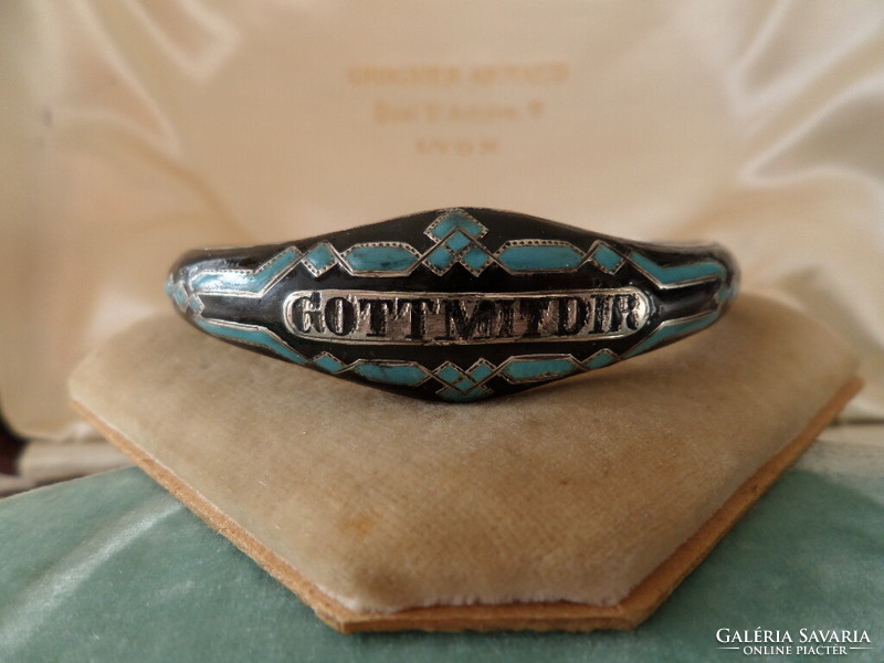 Antique silver enamel mourning bracelet / wristband
