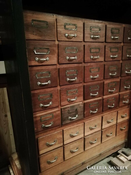 Multi-drawer hardwood filing cabinet, 1920s, 30s, shuttered cabinet, with metal shutters, 35 drawers