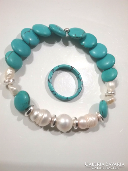 Turquoise? And a bracelet made of real pearls with a ring