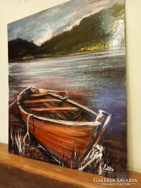 " Esti csónak" festmény  farostlemezen 35 x 40 cm