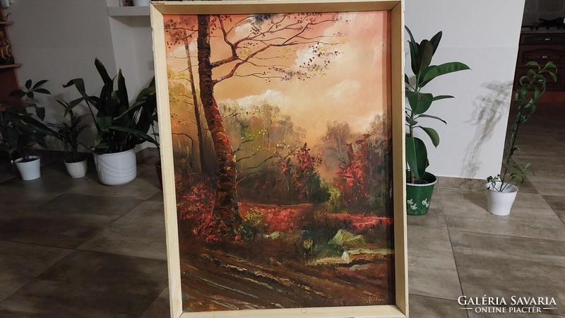 (K) cozy landscape painting with beautiful colors 49x64 cm frame, signed