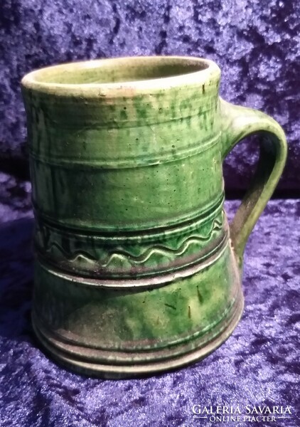 Retro Polish green ceramic beer mug 12 cm. Indicated