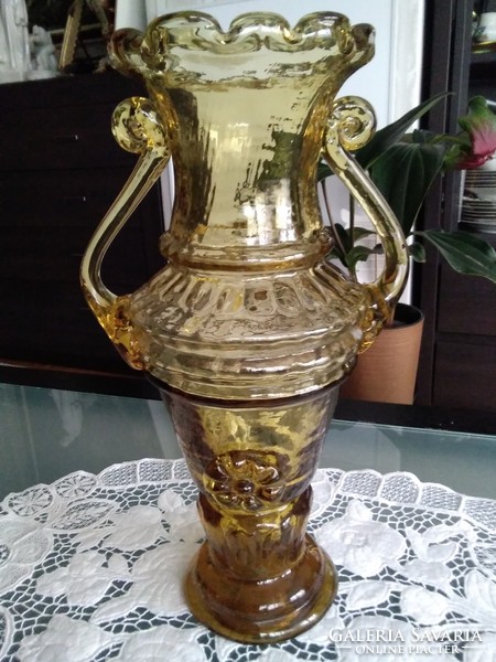 Nagyon régi szakított talpú Salgótarjáni üveg váza, egyedi mestermunka!