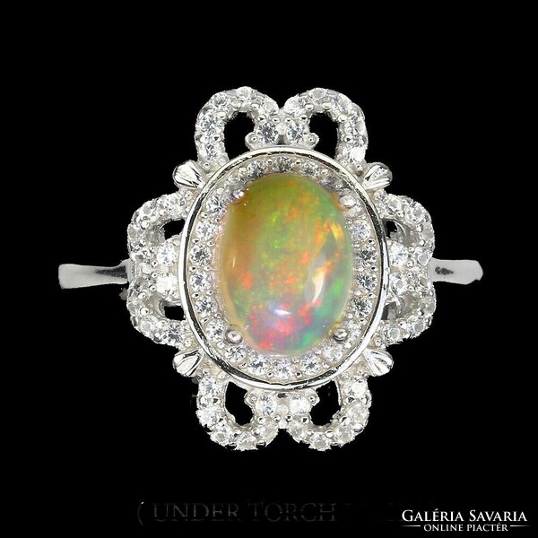 54 And real fire opal white topaz 925 silver ring