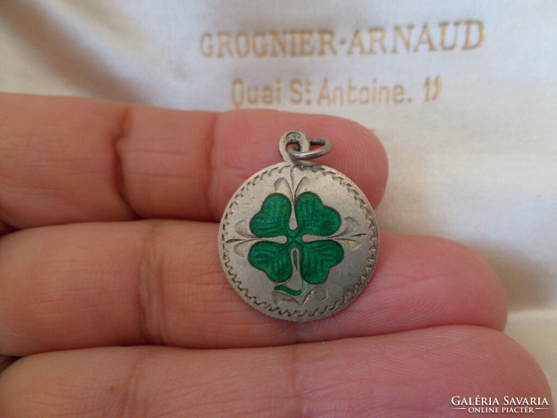 Antique silver enamel clover pendant