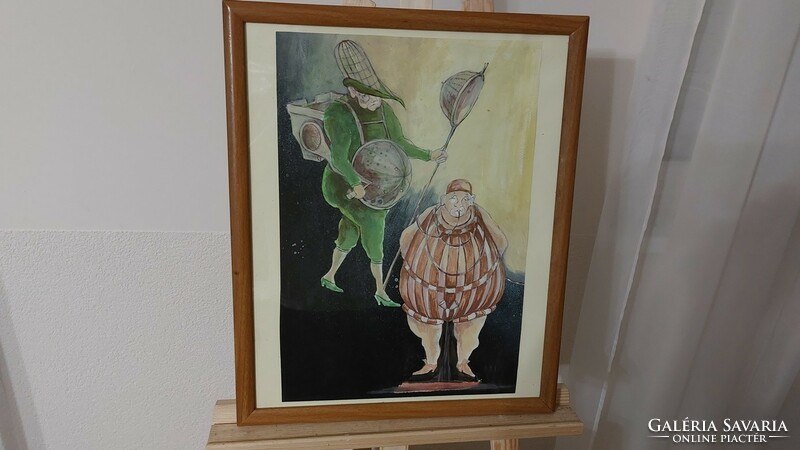(K) Fura, szürreális festmény 43x54 cm kerettel