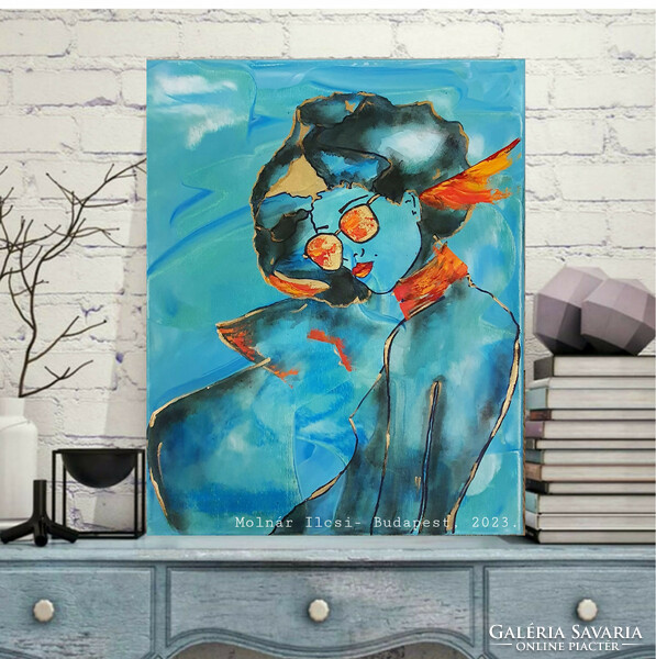 Molnár Ilcsi  " Kék selyem szélben   " című munkám - akril festmény