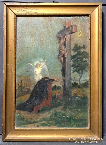 Régi szakrális olajfestmény - Jézus a kereszten - mérete kerettel 47x33,5 cm