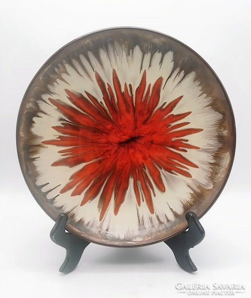 Magdolna Horváth, retro bowl, plate, wall plate, Hungarian applied arts ceramics, 30.5 cm