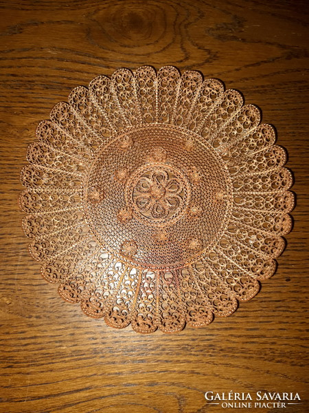 Old filigree red copper plate - wall decoration