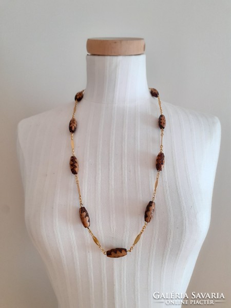 Retro old wooden women's necklace