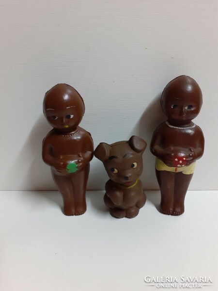 Retro 2-pc small rubber dolls with a small dog hand-painted