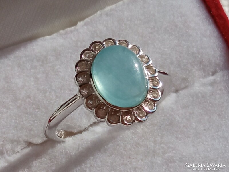 Aquamarine 925 silver ring 57