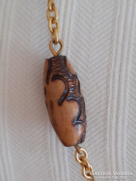 Retro old wooden women's necklace