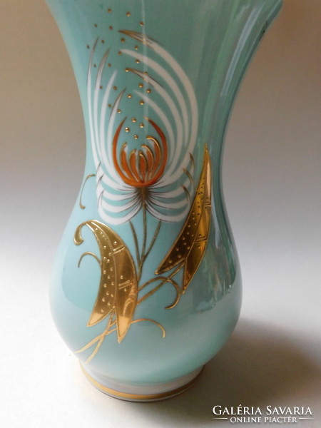 Wallendorf vintage azure blue, hand-painted art deco vase with relief gilding 16.5 Cm