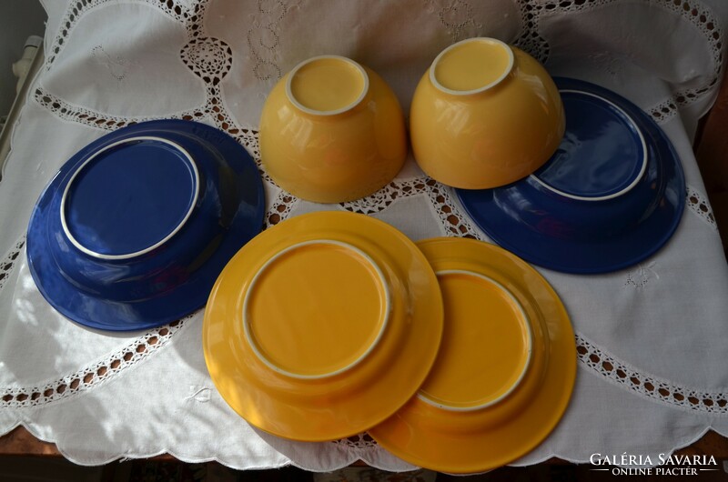 Cheerful colorful Hungarian ceramic breakfast / lunch set (6 pcs.)